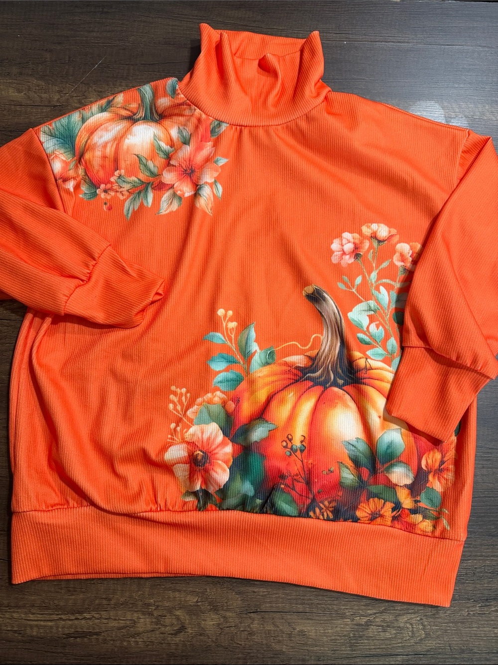 Women's Orange Floral Pumpkin Turtleneck Sweatshirt